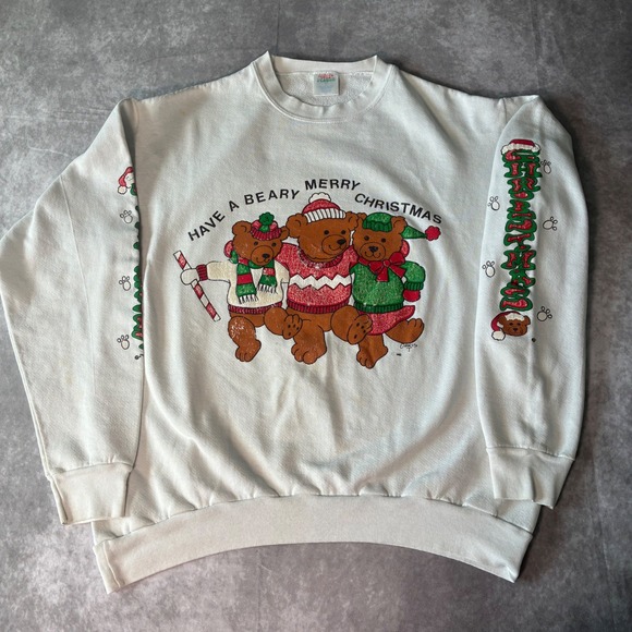 Center Star Fleece Other - Vintage Cute Nostalgic  Christmas Bears Sweatshirt White XL Made in USA Holiday